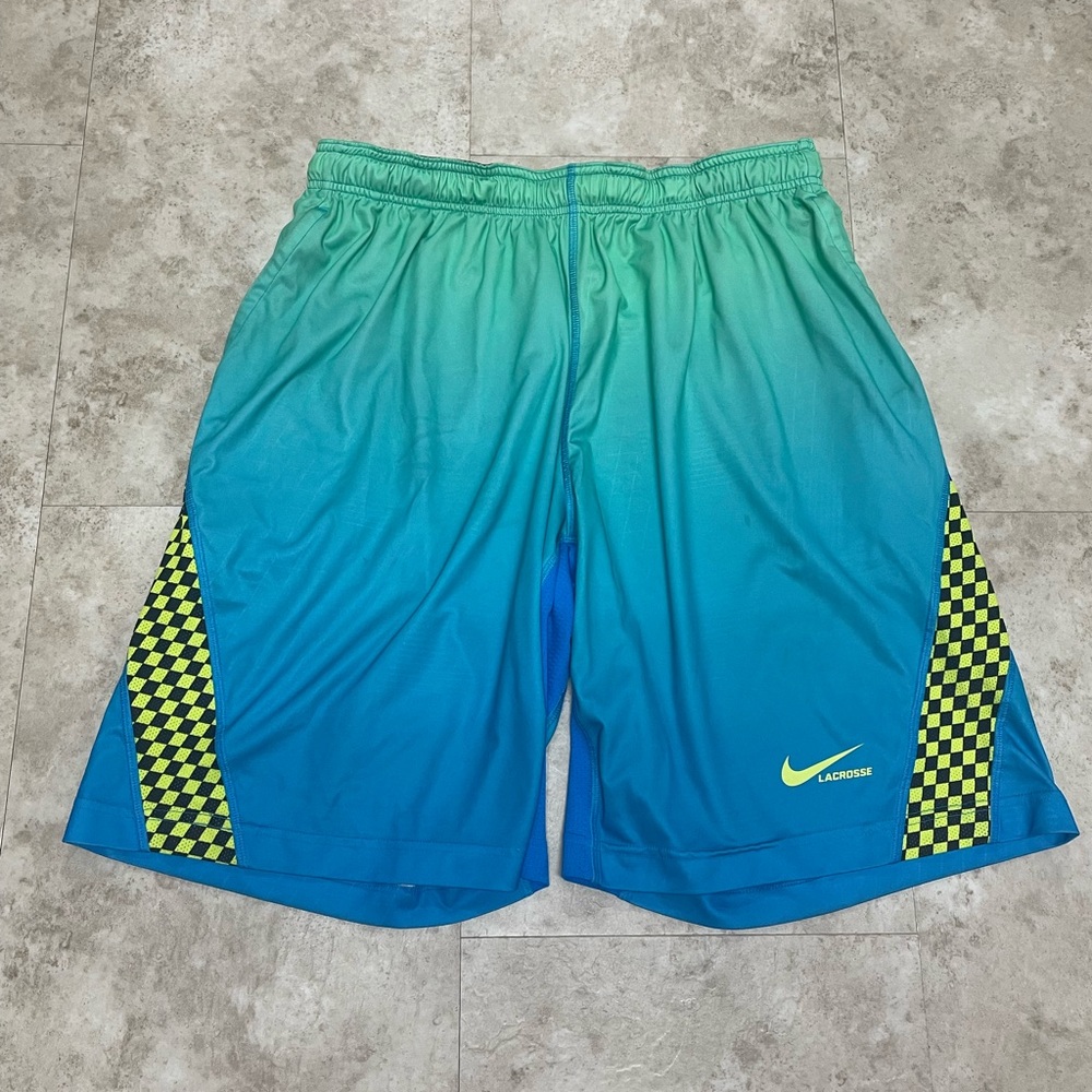 Nike Men's Green and Blue Gradient Athletic Shorts
